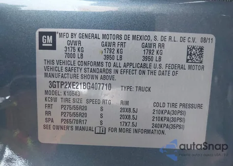 2011 GMC Sierra 1500 Denali from USA, damaged, VIN 3GTP2XE21BG407710